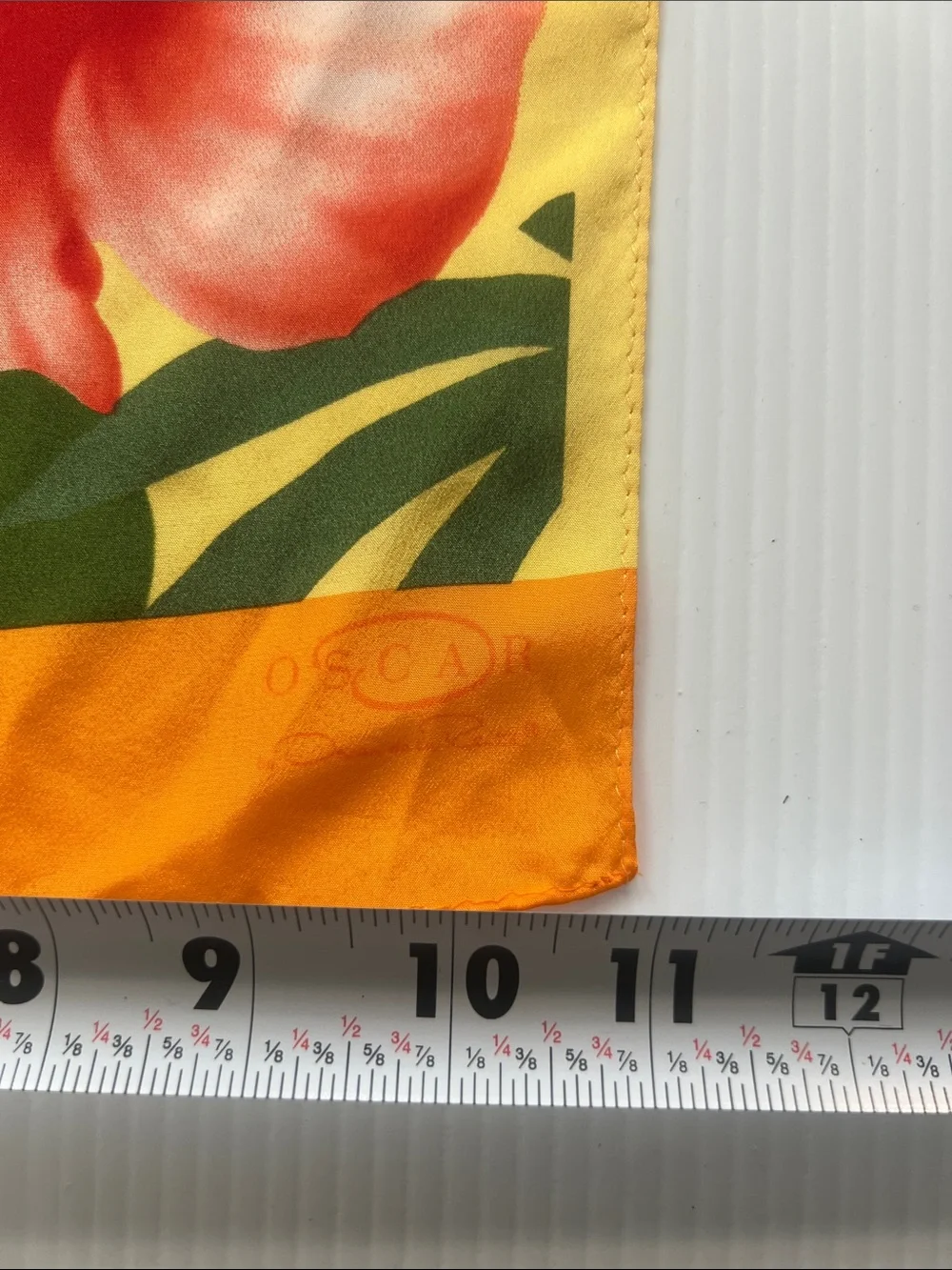 Tropical Floral Silk Scarf in Yellow, Red & Green Oscar de la Renta vintage